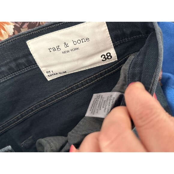 RAG & BONE Mens 38 x 35 Fit 1 Extra Slim Stretch Blue Black Denim Jeans NWT $250 - Picture 4 of 8